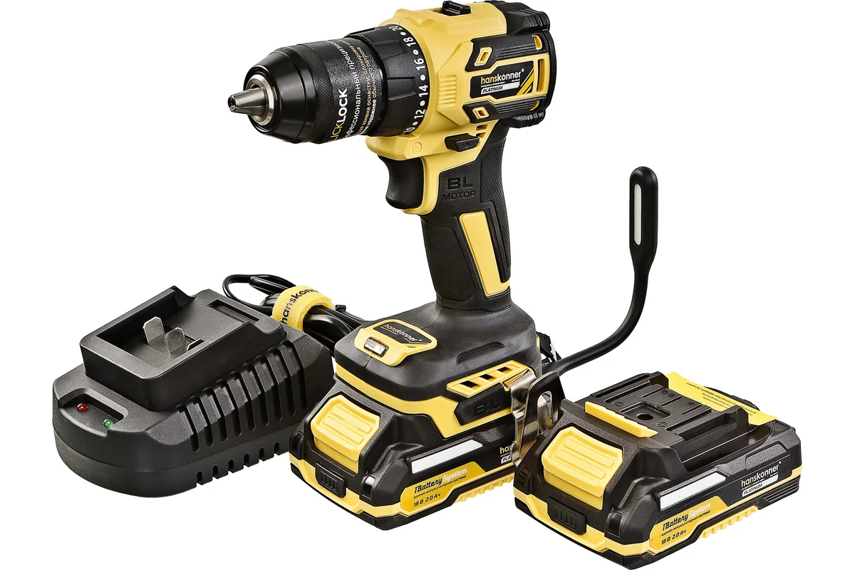 Дрель аккумуляторная Hanskonner 1BatterySystem HCD2065BLC